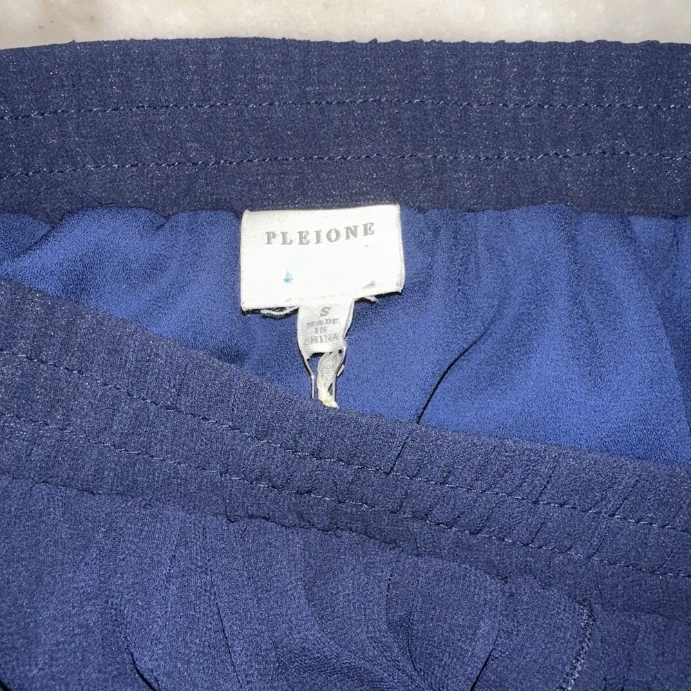 Pleione Asymmetrical Pleated Midi Skirt Black Sheer Overlay Size S Navy Pull‎ On